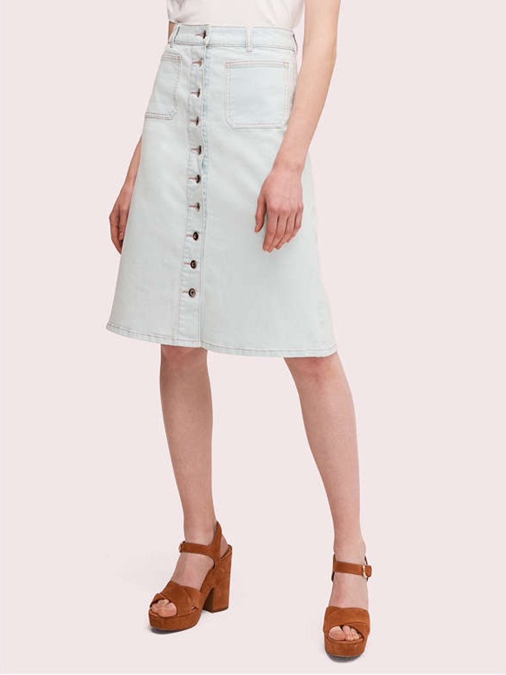 Kate Spade Denim Button Midi Skirt - Light Wash Jean Skirt